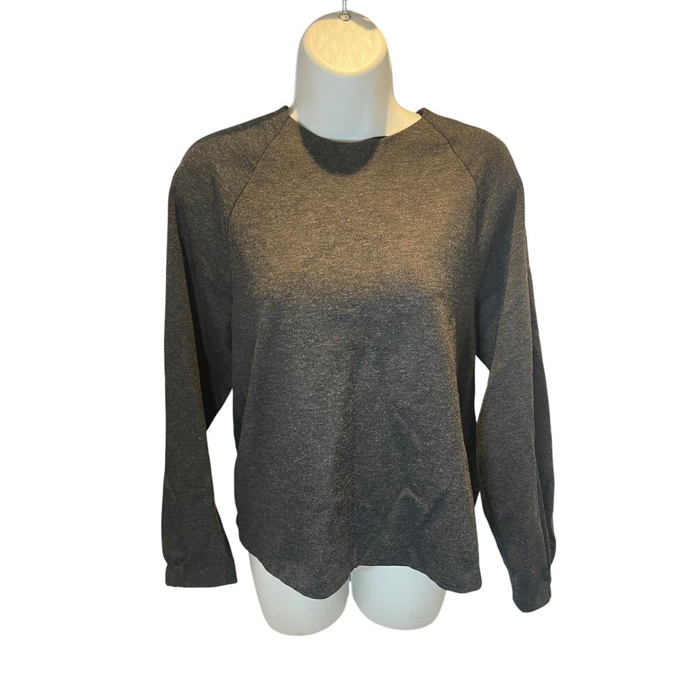 Tibi Charcoal Gray Structured Knit Crew neck Raglan Long Sleeve Top - Size S